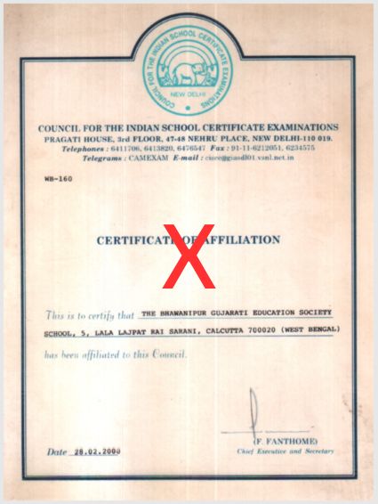 ICSE Affillilation Certificate image